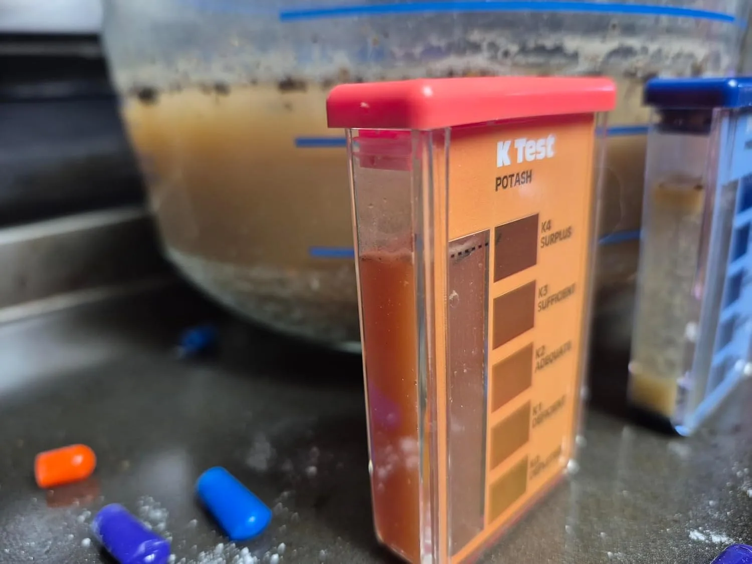 Customer photo of percolation test kit components and soil sample measurements