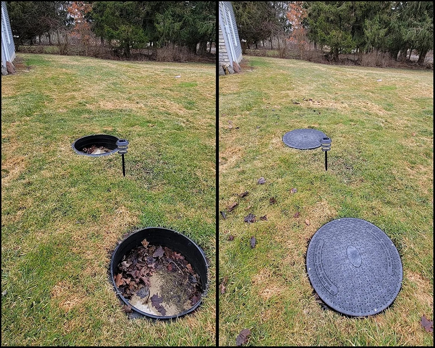 Customer photo of septic system insulation wrap installed around outdoor pipes before winter