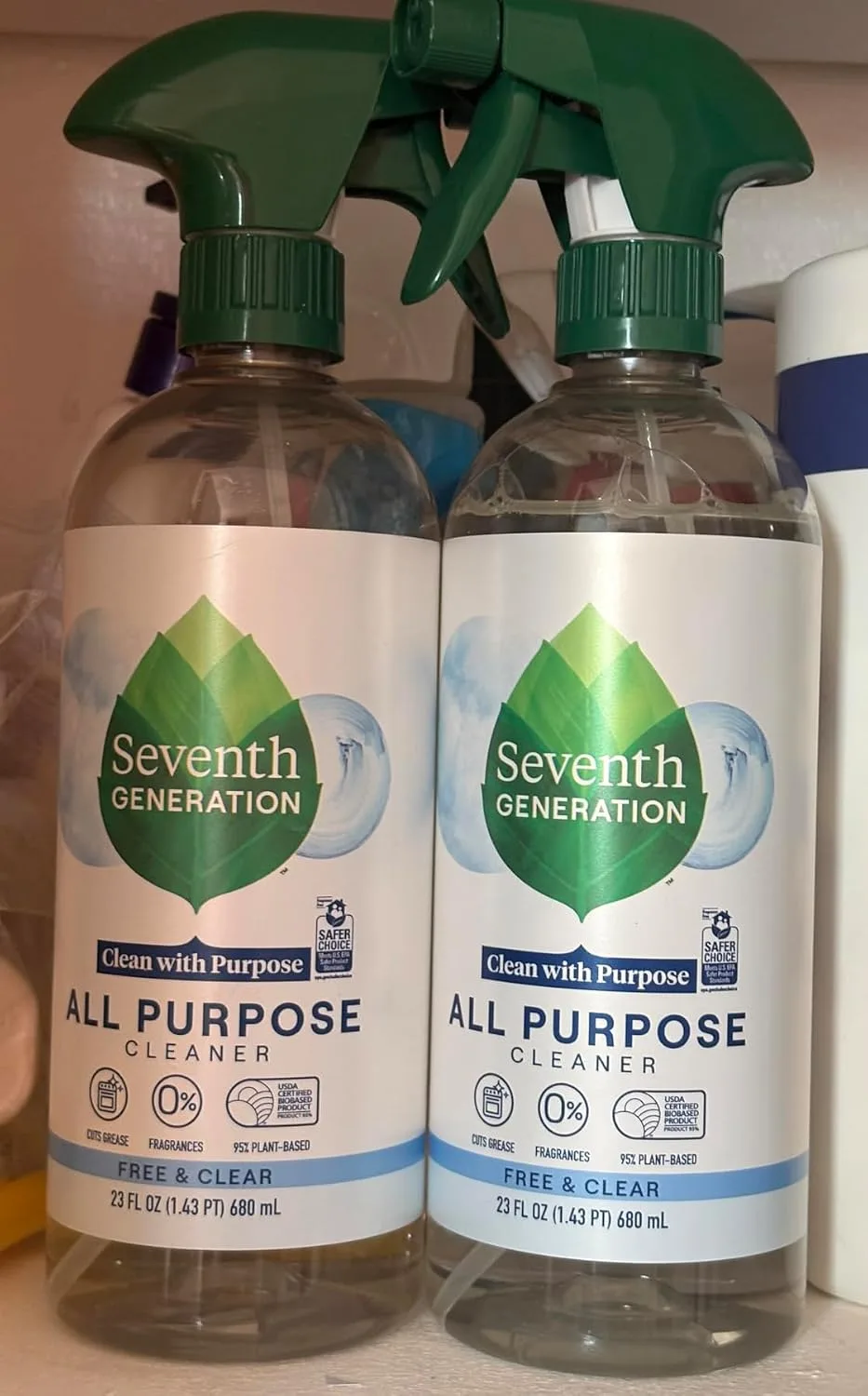 Customer photo of septic-safe cleaner bottle displayed next to sink